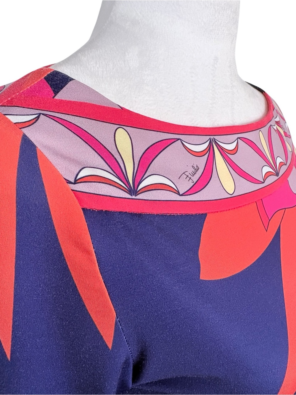 VTG Emilio Pucci 100% Silk Navy Multicolor Floral Midi Jersey Dress SZ 36 IT - Picture 5 of 14